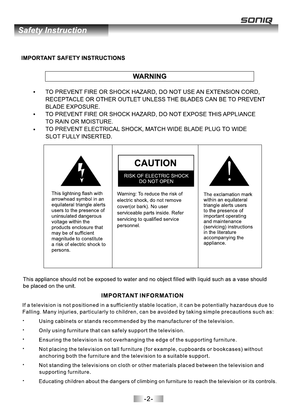 页面 4 | SONIQ E16Z11B User Manual | Page 4 / 37