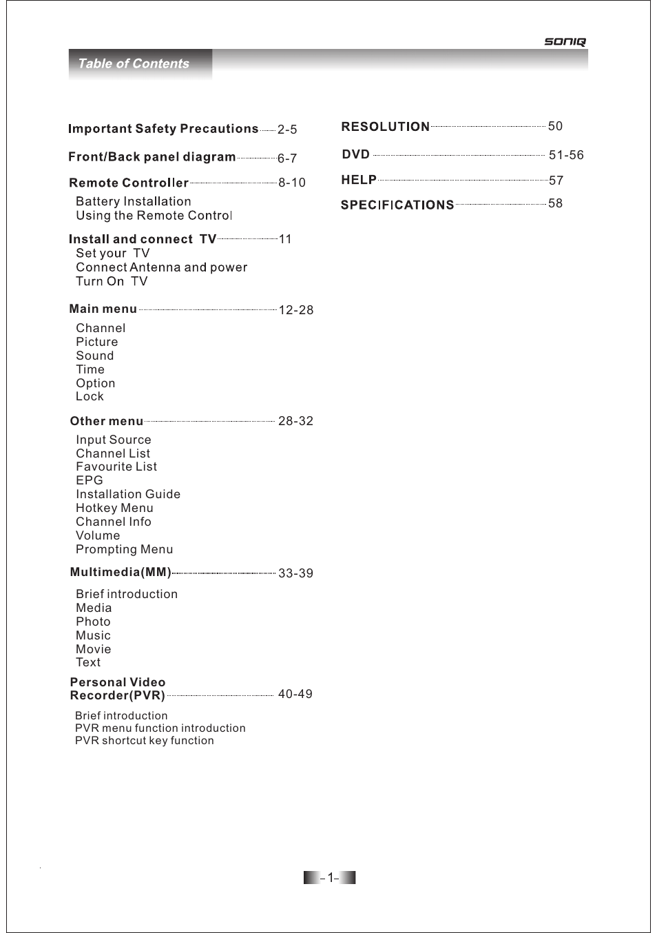 SONIQ E19Z10A User Manual | 58 pages