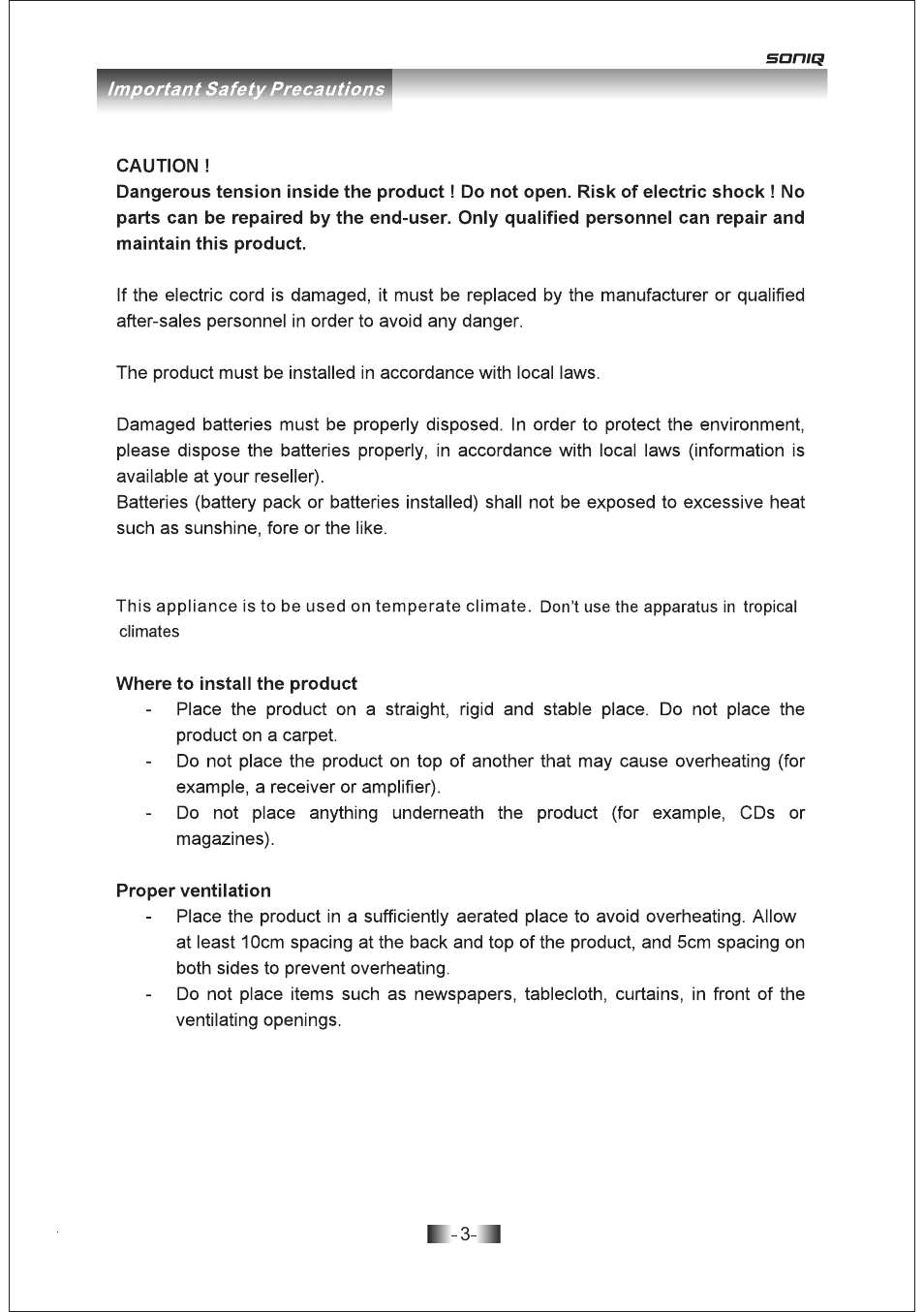 SONIQ E19Z10A User Manual | Page 3 / 58