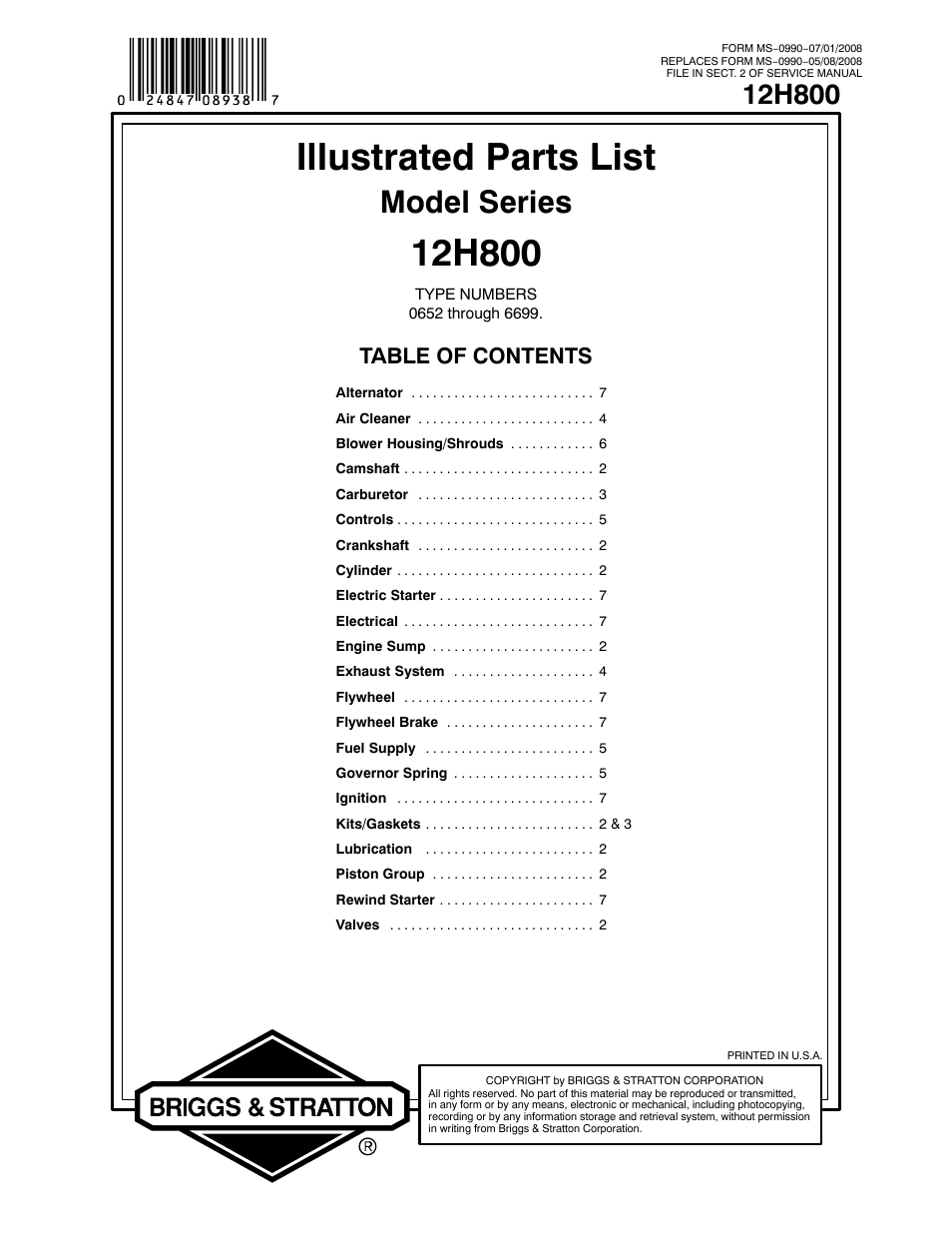 Briggs & Stratton 12H800 User Manual | 19 pages
