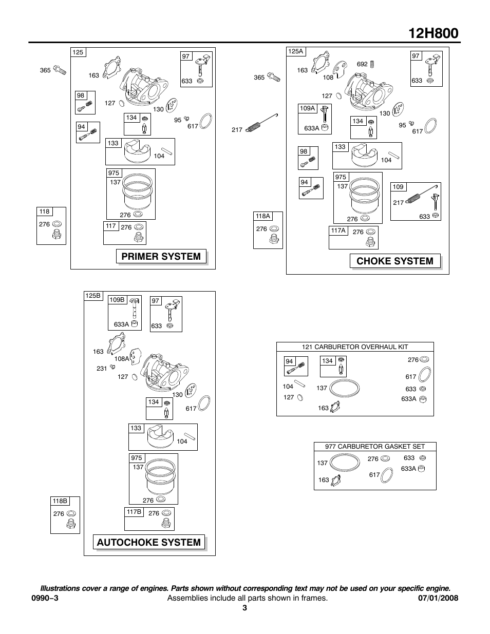 Primer system, Choke system, Autochoke system | Briggs & Stratton 12H800 User Manual | Page 3 / 19