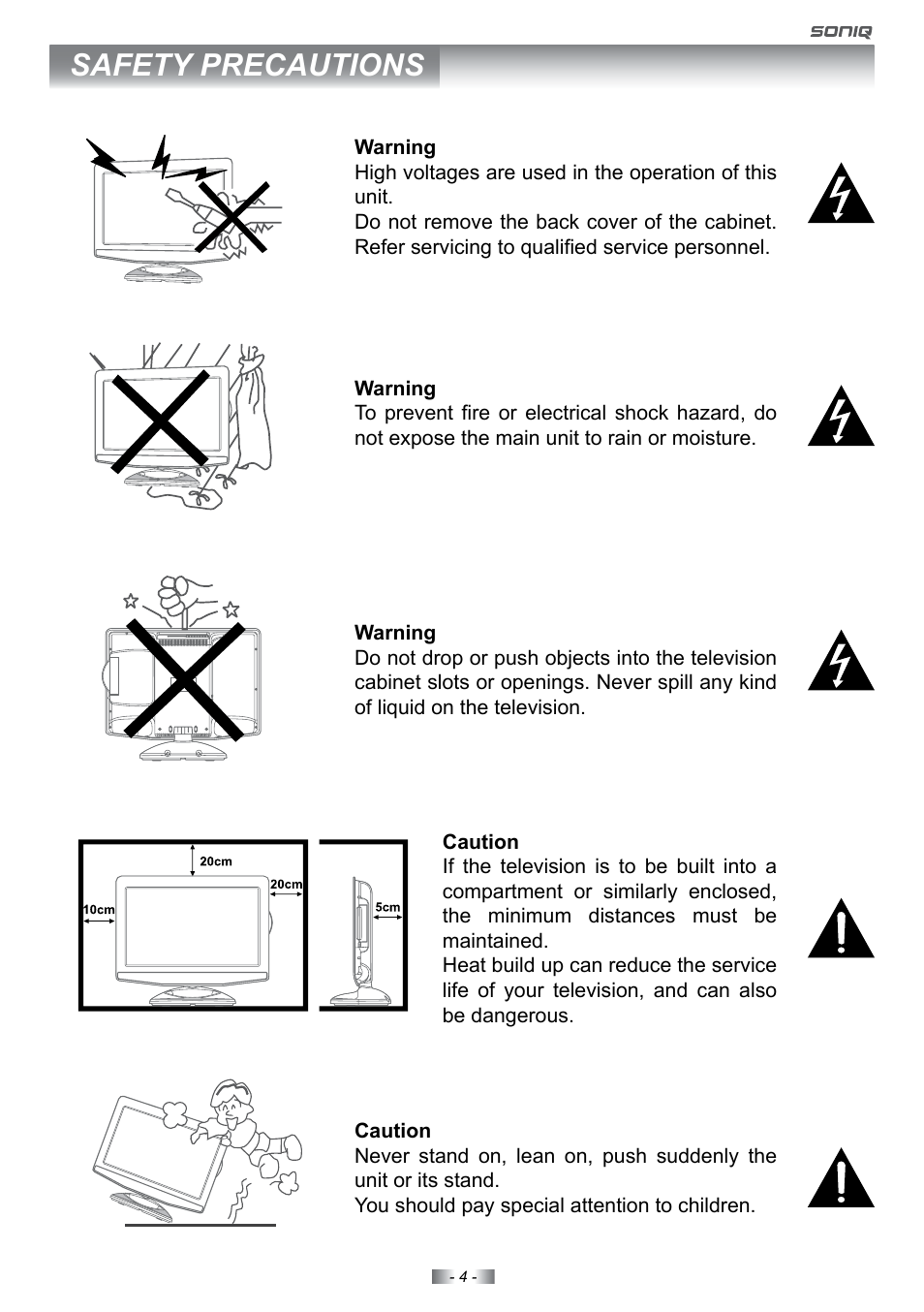 Safety precautions | SONIQ E22Z10A User Manual | Page 4 / 34