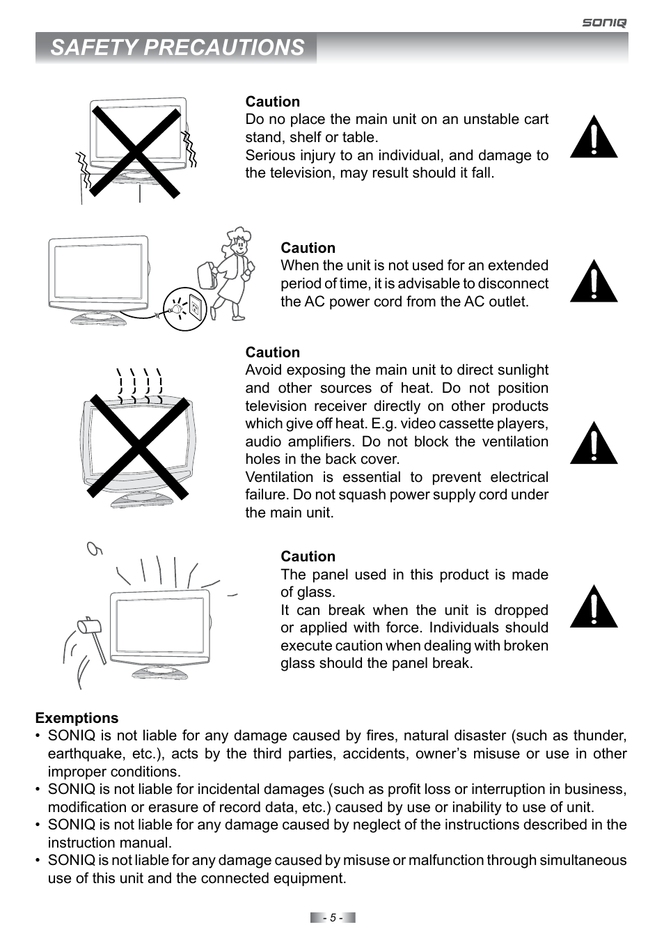 Safety precautions | SONIQ E22Z10A User Manual | Page 5 / 34