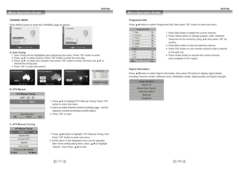 页 10, Menu operation guide menu operation guide | SONIQ E23Z13A REV AC User Manual | Page 10 / 21