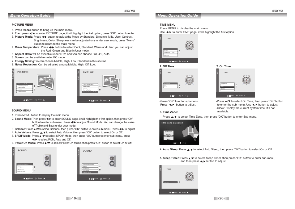 页 11, Menu operation guide | SONIQ E23Z13A REV AC User Manual | Page 11 / 21