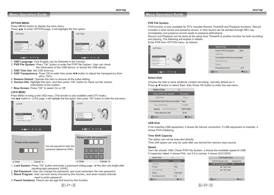 页 12, Menu operation guide | SONIQ E23Z13A REV AC User Manual | Page 12 / 21