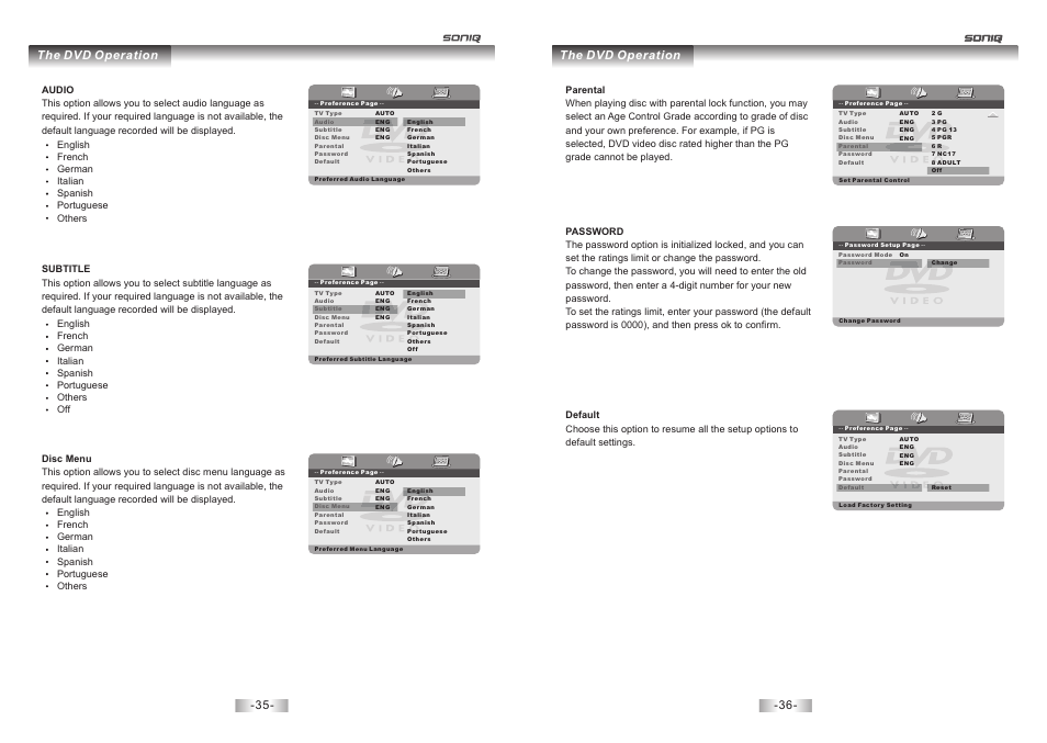 页 19, The dvd operation | SONIQ E23Z13A REV AC User Manual | Page 19 / 21