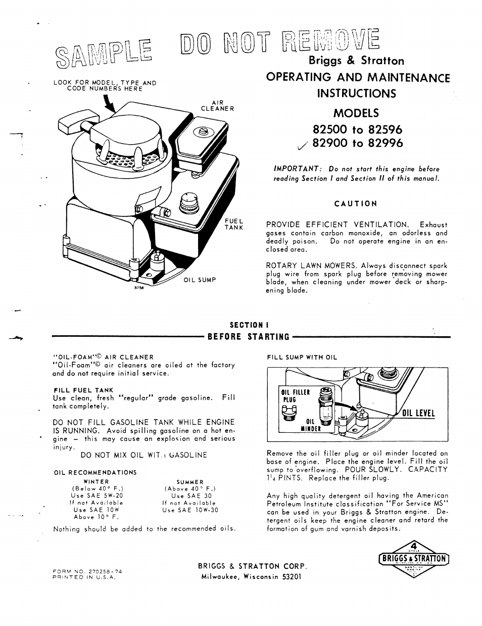 Briggs & Stratton Model 82900 User Manual | 8 pages