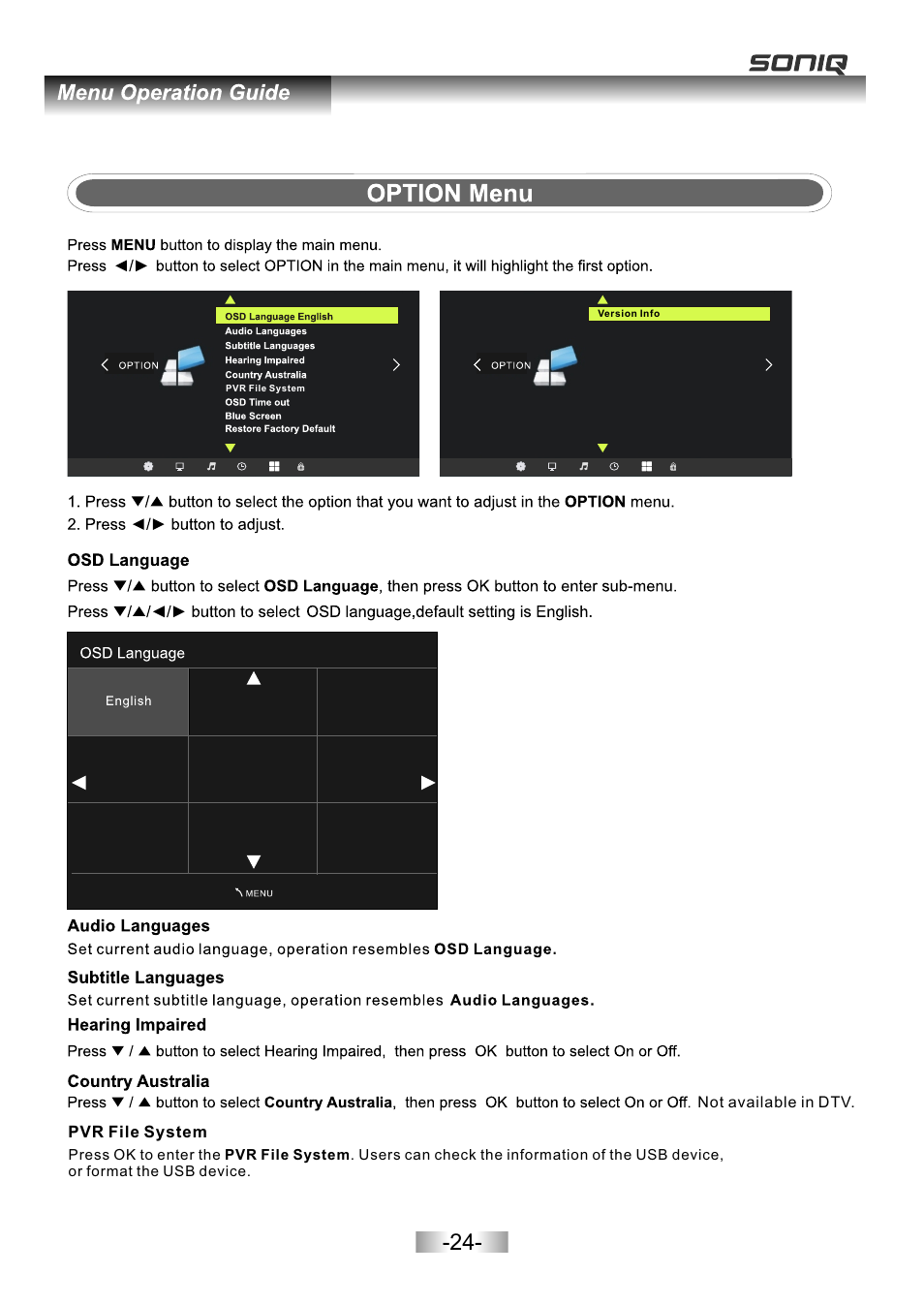 页面 26 | SONIQ E26Z11B User Manual | Page 25 / 45