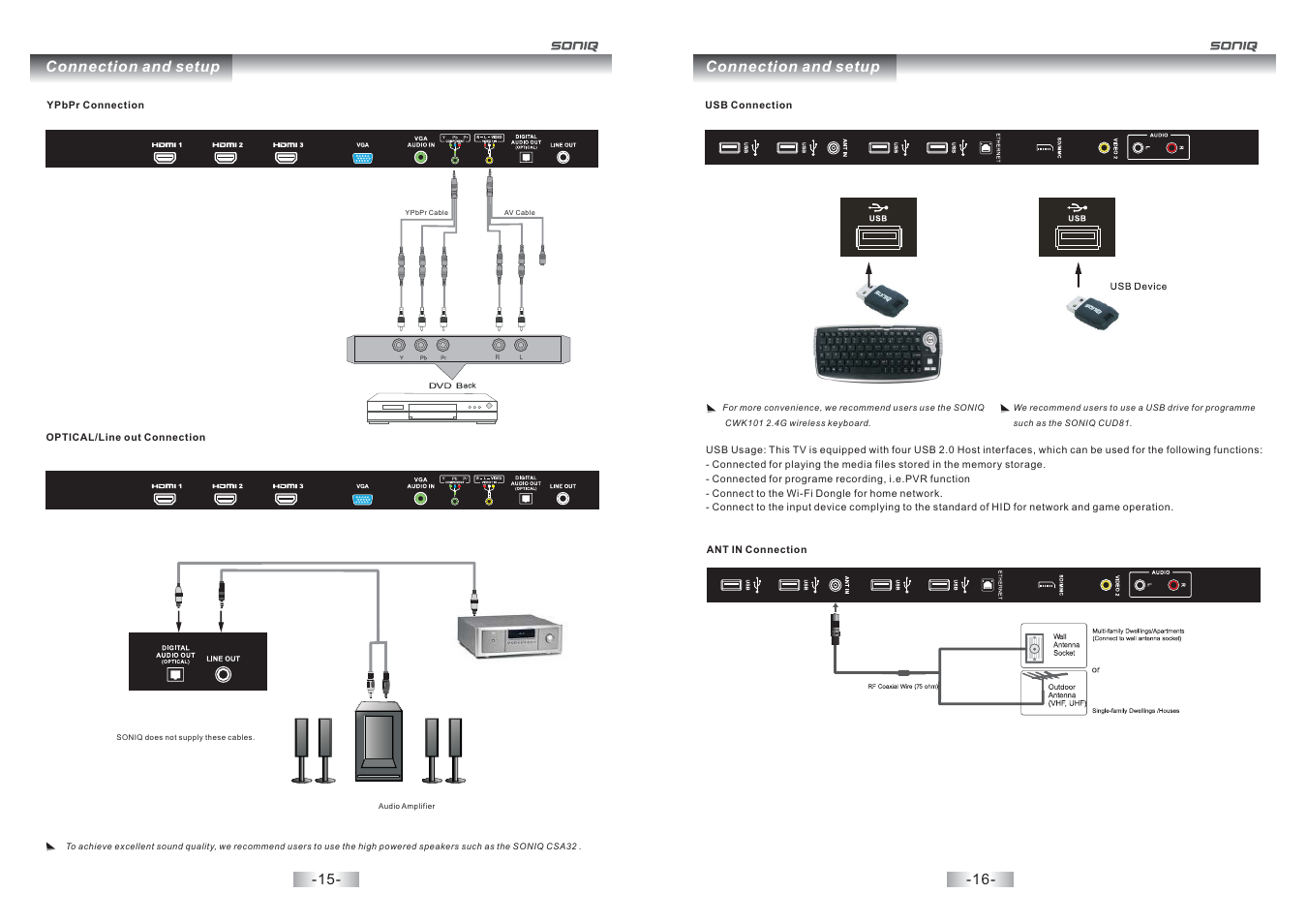 Connection and setup | SONIQ E32S12A User Manual | Page 9 / 25