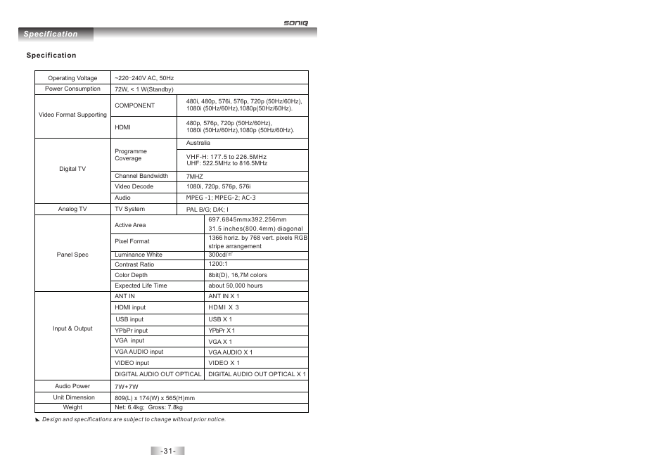 页 17 | SONIQ E32W13A User Manual | Page 17 / 17