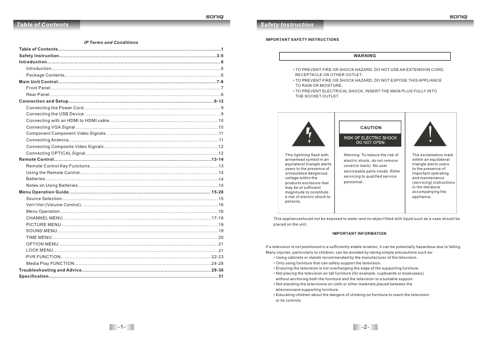 SONIQ E32W13A User Manual | Page 2 / 17