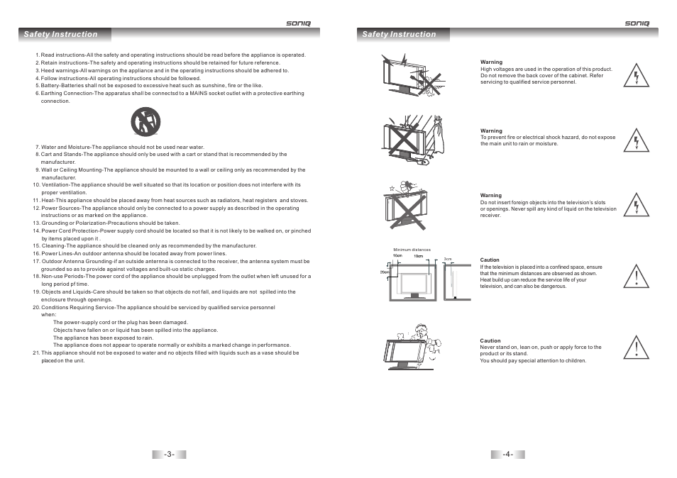 Safety instruction | SONIQ E32W13A User Manual | Page 3 / 17
