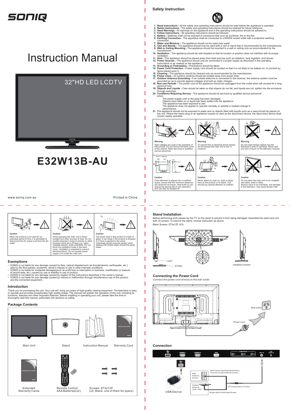 SONIQ E32W13B User Manual | 2 pages
