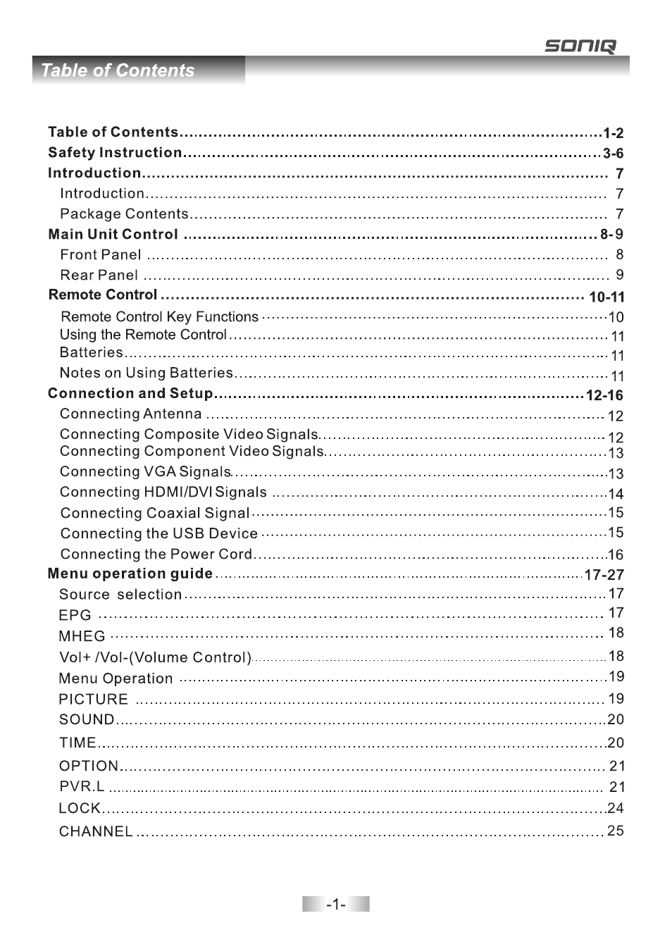 SONIQ E32Z10A User Manual | Page 2 / 35