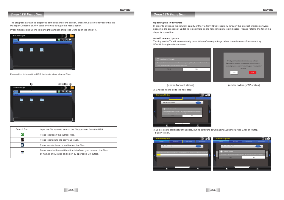 页 18, Smart tv function, Under android status) (under ordinary tv status) | SONIQ E40S12A User Manual | Page 18 / 25
