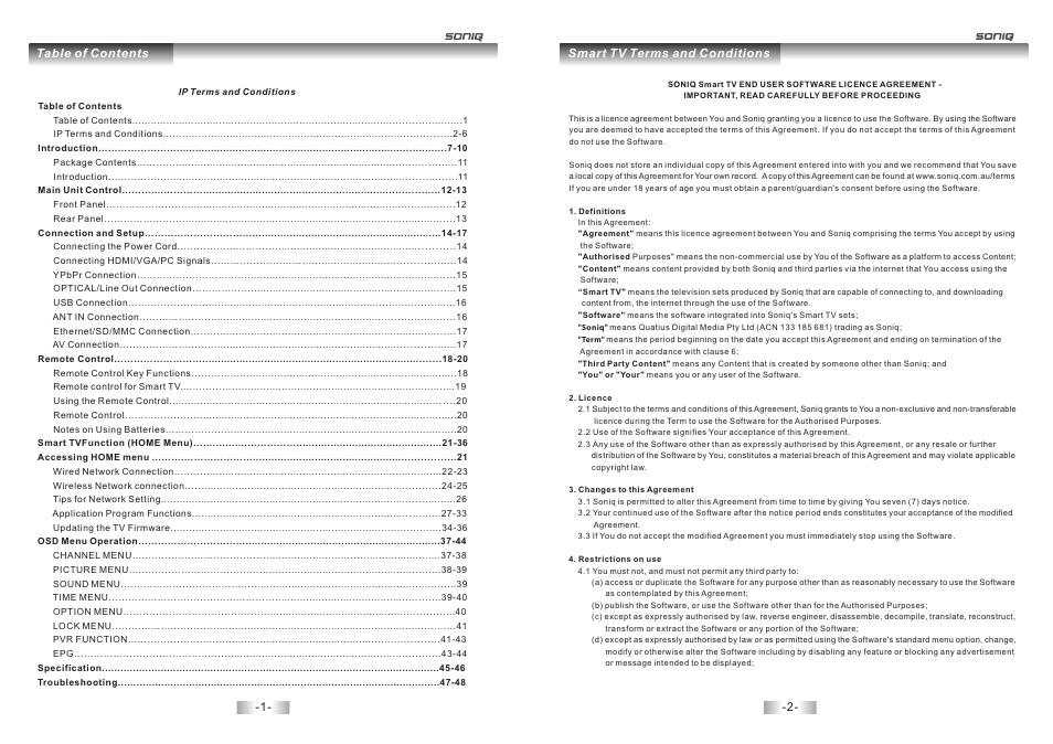 SONIQ E40S12A User Manual | Page 2 / 25