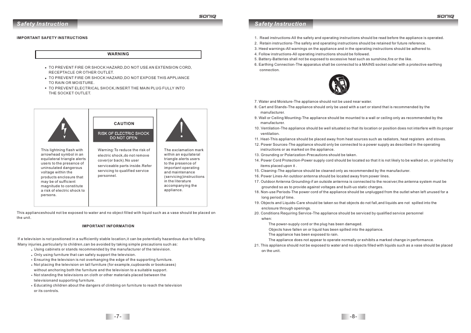 Safety instruction | SONIQ E40S12A User Manual | Page 5 / 25