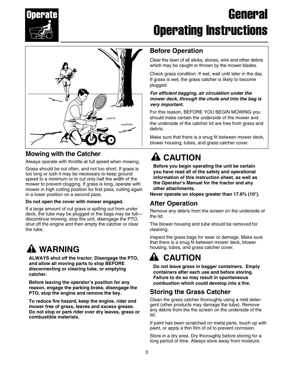 General operating instructions, Caution, Warning | Briggs & Stratton 5900703 User Manual | Page 5 / 16