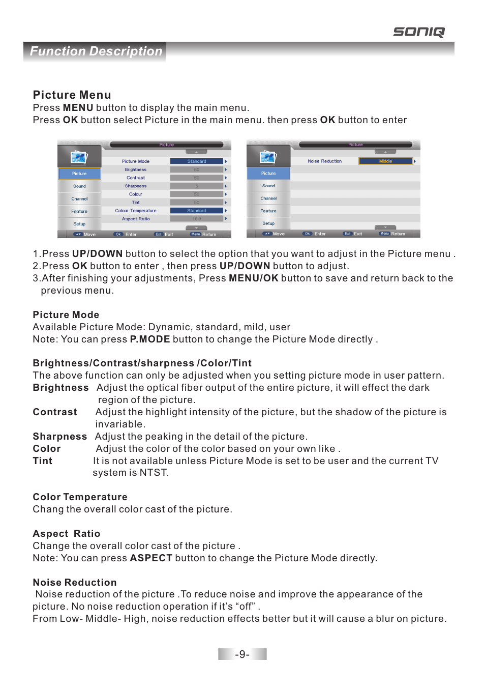 页 10, Function description | SONIQ E40V14B User Manual | Page 10 / 26