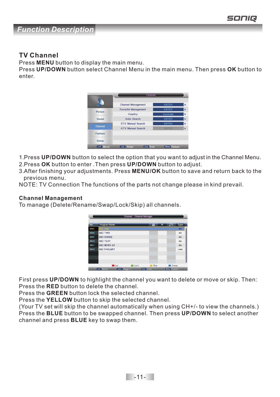 页 12, Function description | SONIQ E40V14B User Manual | Page 12 / 26