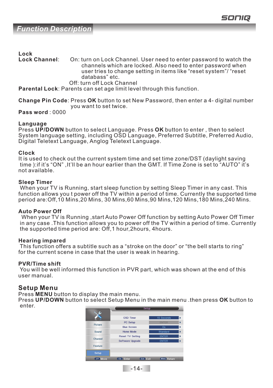 页 15, Function description | SONIQ E40V14B User Manual | Page 15 / 26