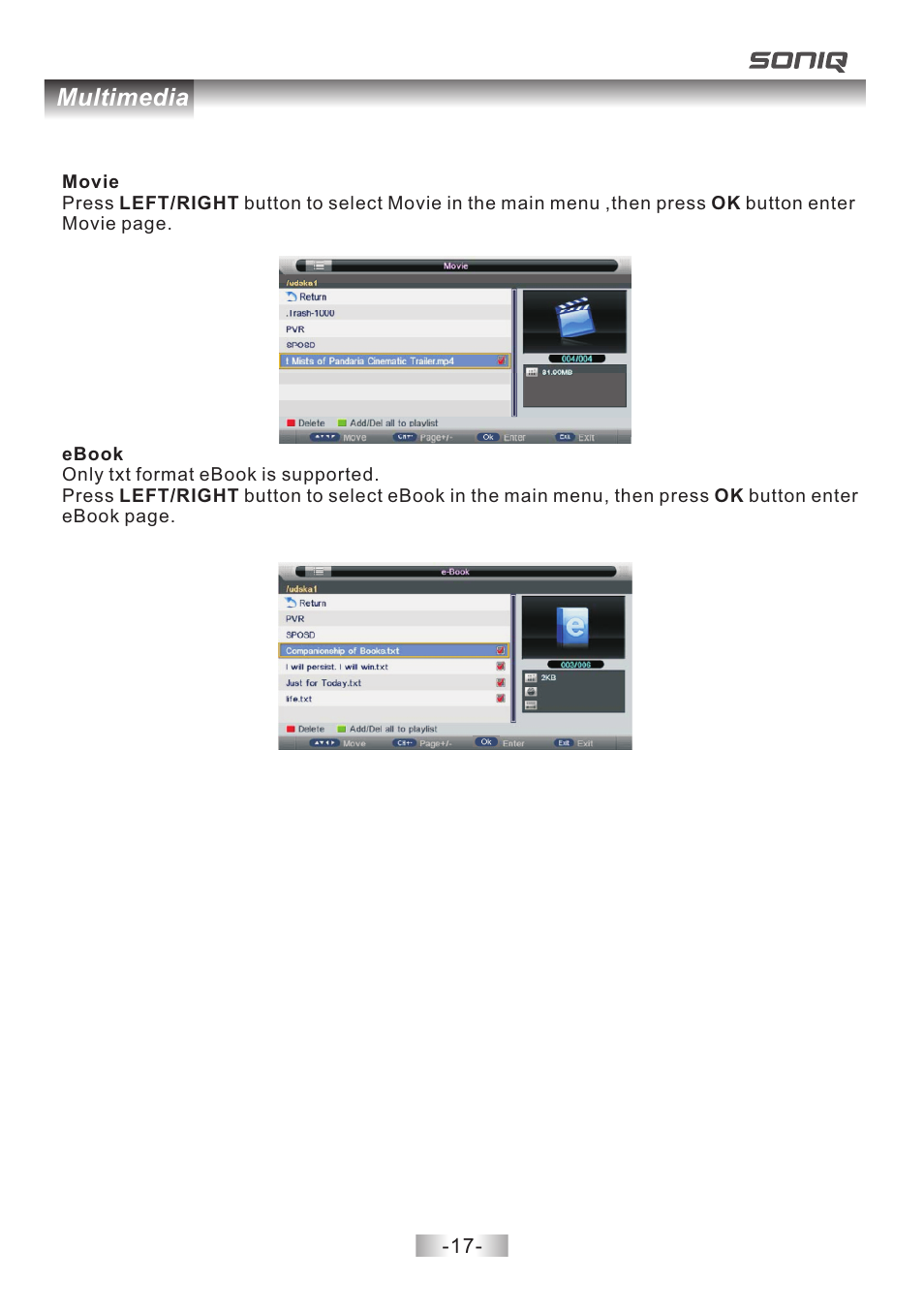 页 18, Multimedia | SONIQ E40V14B User Manual | Page 18 / 26