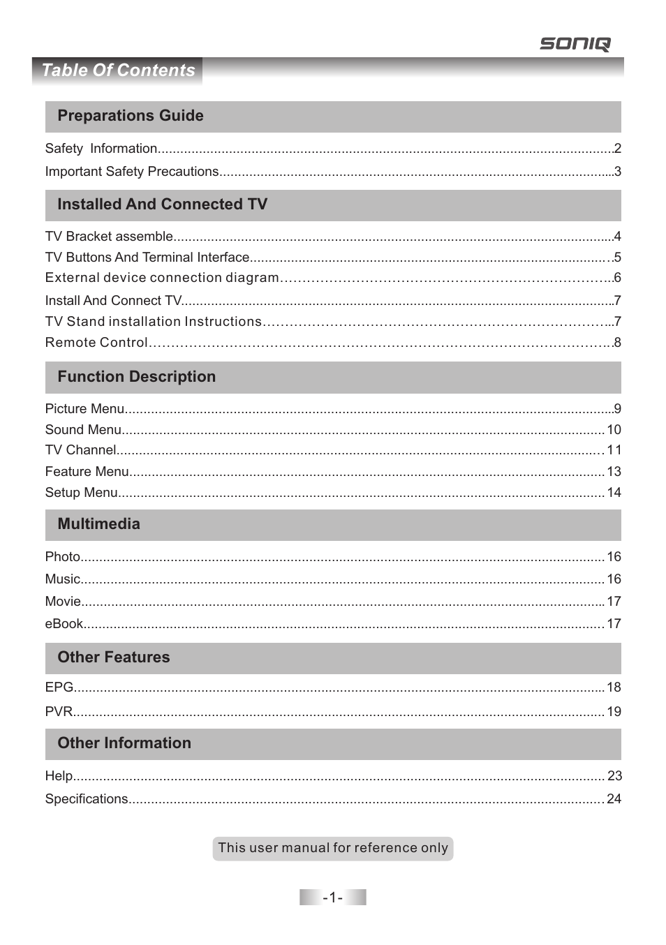 SONIQ E40V14B User Manual | Page 2 / 26