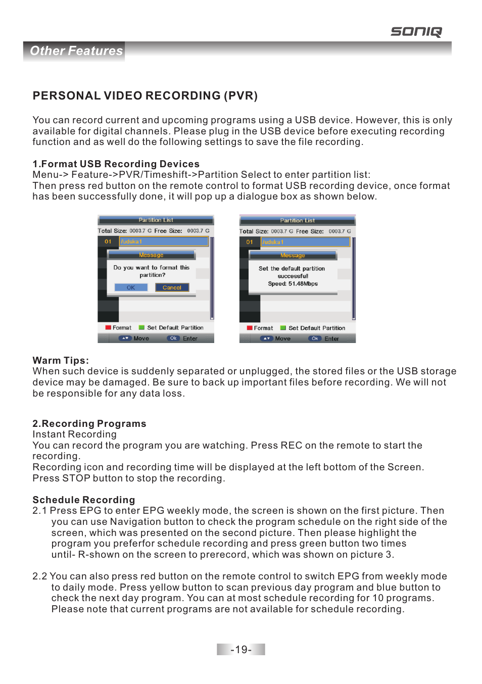 页 20, Other features | SONIQ E40V14B User Manual | Page 20 / 26