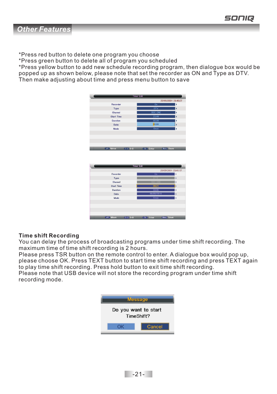页 22, Other features | SONIQ E40V14B User Manual | Page 22 / 26