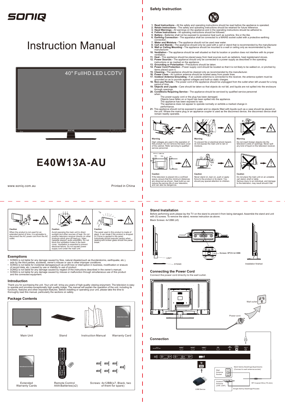 SONIQ E40W13A-AU(general function similar to E32W13A) User Manual | 2 pages