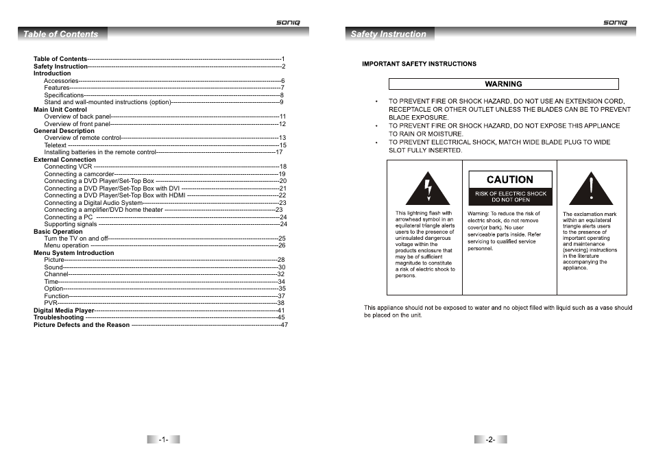 SONIQ E46Z10A User Manual | Page 2 / 25