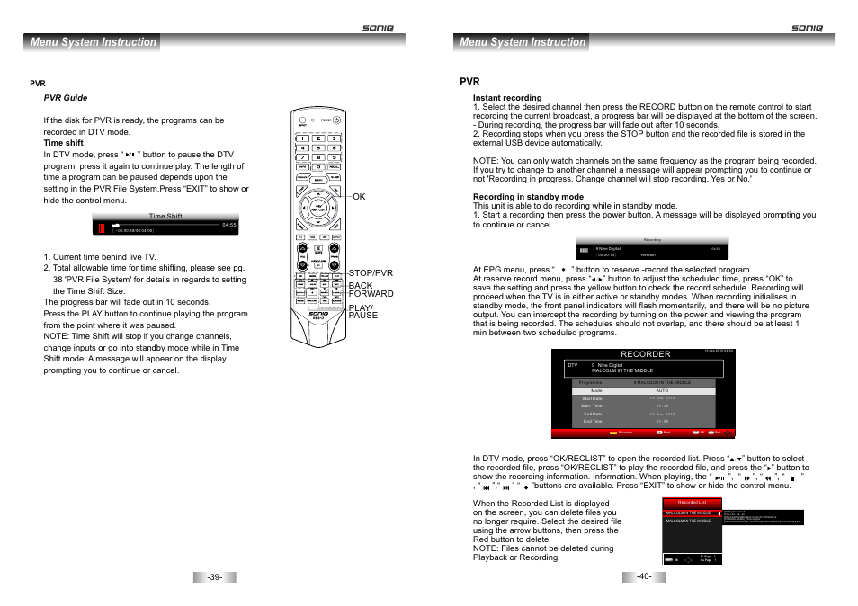 页 21, Menu system instruction | SONIQ E46Z10A User Manual | Page 21 / 25