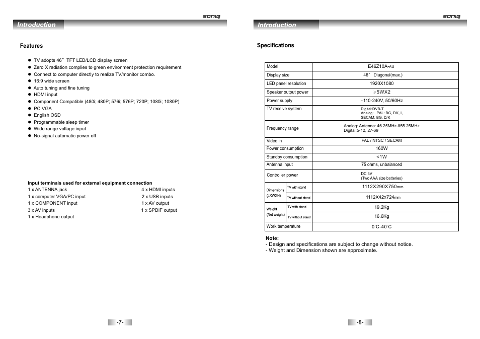 SONIQ E46Z10A User Manual | Page 5 / 25