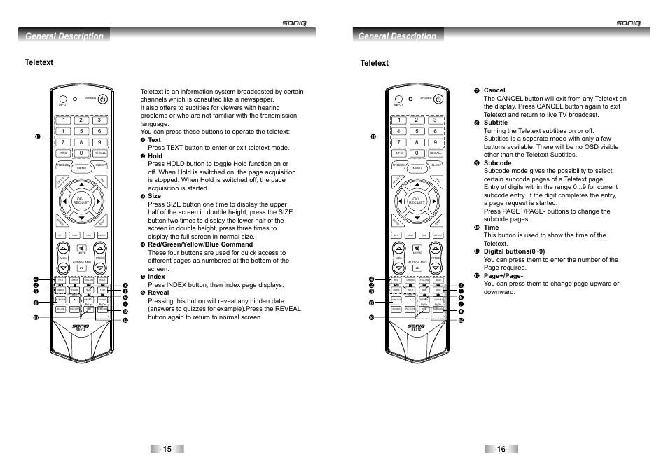 General description, Teletext | SONIQ E46Z10A User Manual | Page 9 / 25