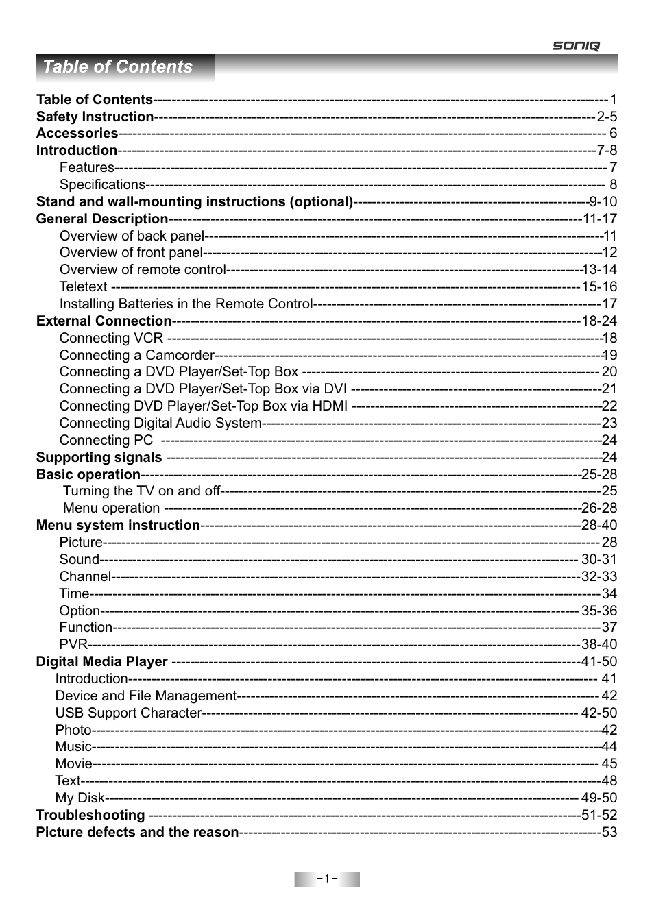 SONIQ E55Z11A User Manual | Page 2 / 55
