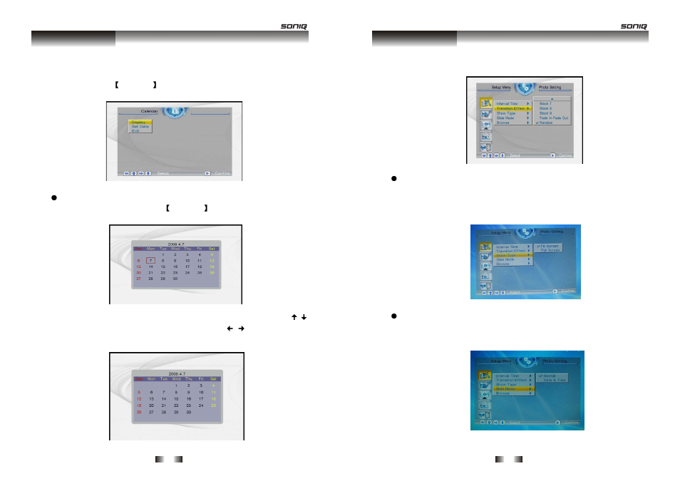 Calendar, Main function, Set parameter | SONIQ F1000 User Manual | Page 11 / 15