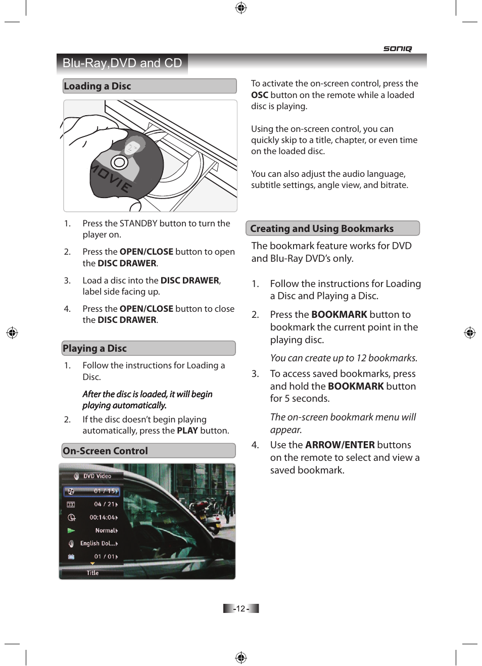 Blu-ray,dvd and cd | SONIQ H100 User Manual | Page 14 / 20