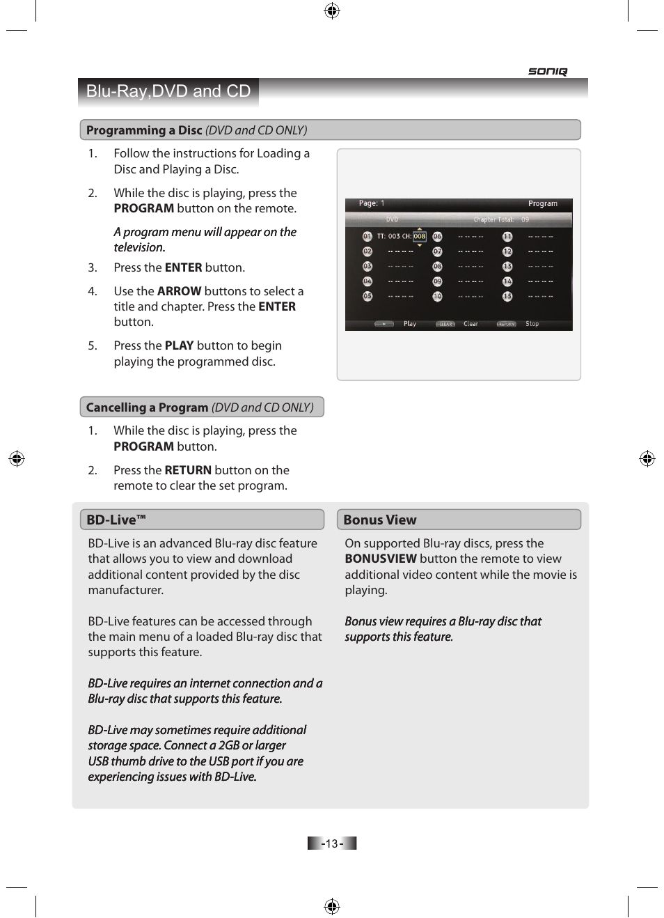 Blu-ray,dvd and cd | SONIQ H100 User Manual | Page 15 / 20