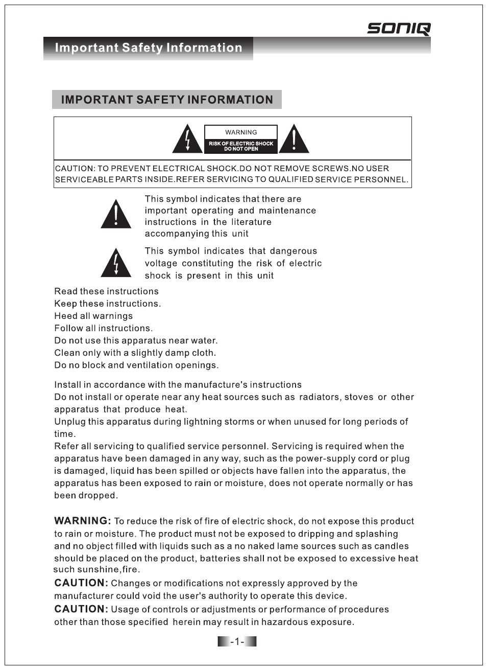 SONIQ i100B/P/K User Manual | Page 2 / 9