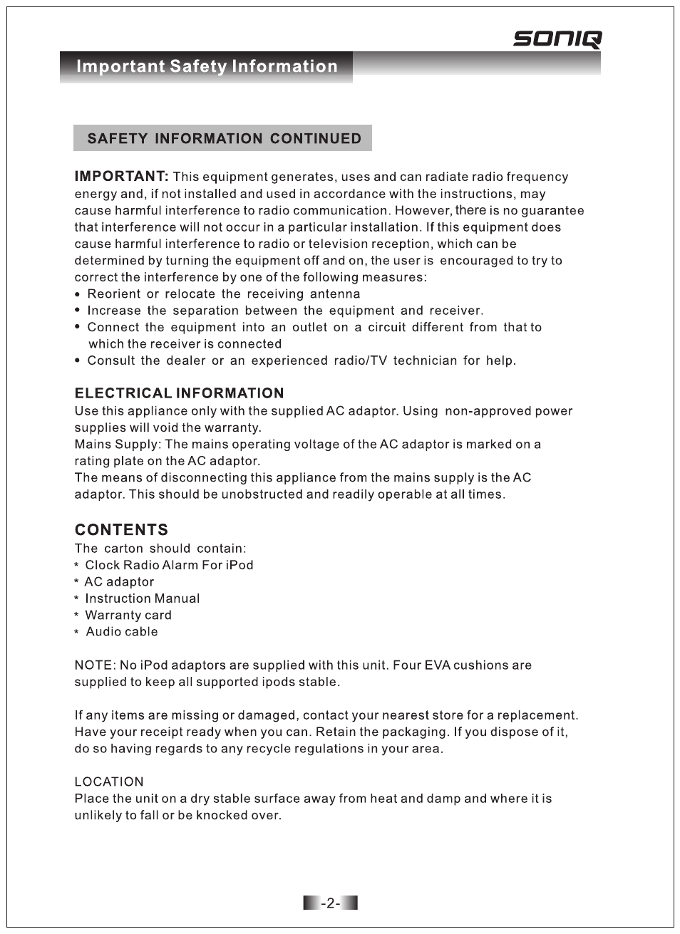 SONIQ i100B/P/K User Manual | Page 3 / 9