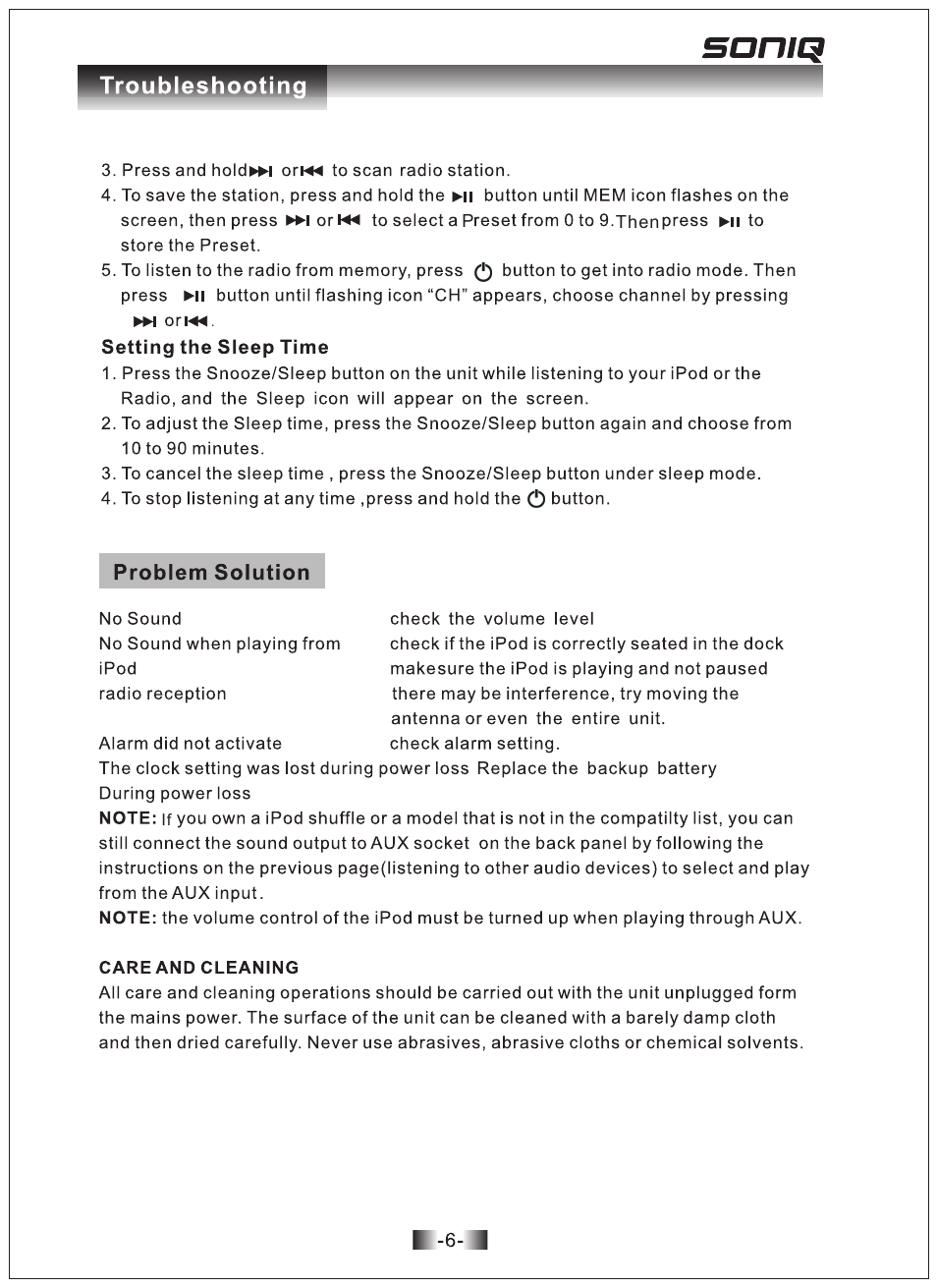SONIQ i100B/P/K User Manual | Page 7 / 9