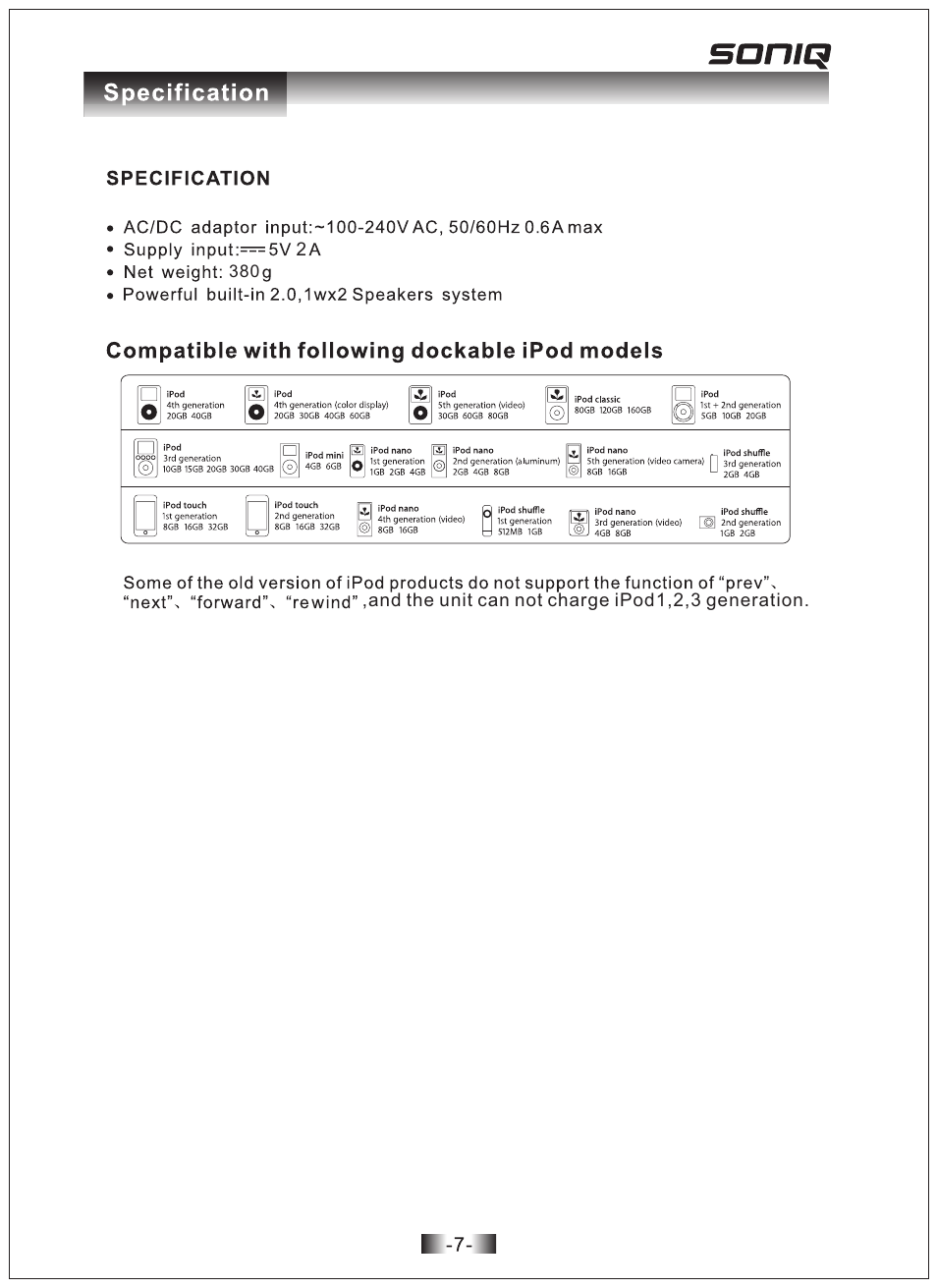 SONIQ i100B/P/K User Manual | Page 8 / 9