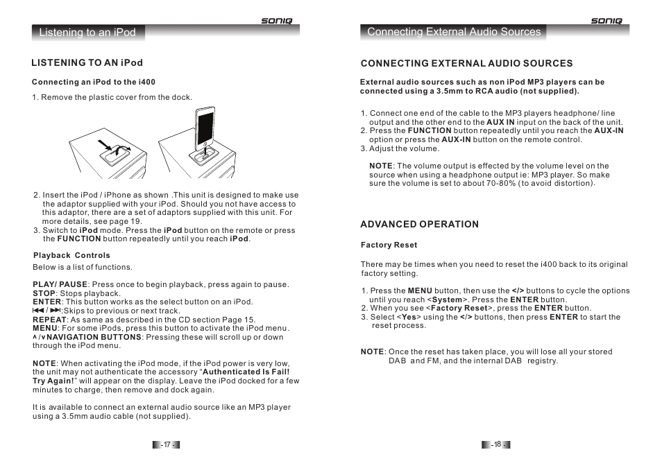 页 10 | SONIQ I400 User Manual | Page 10 / 12