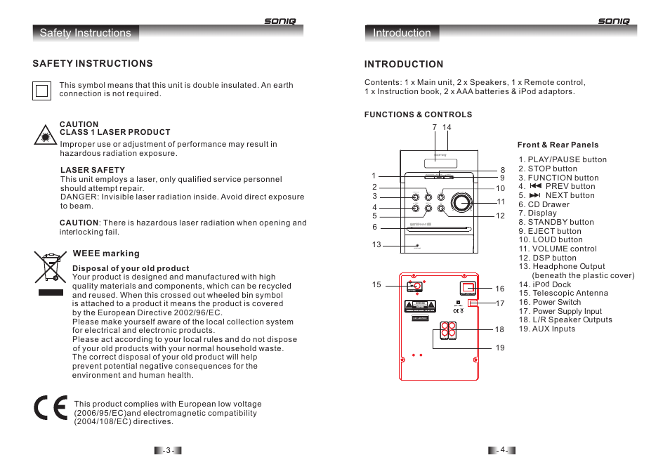 Safety instructions introduction | SONIQ I400 User Manual | Page 3 / 12