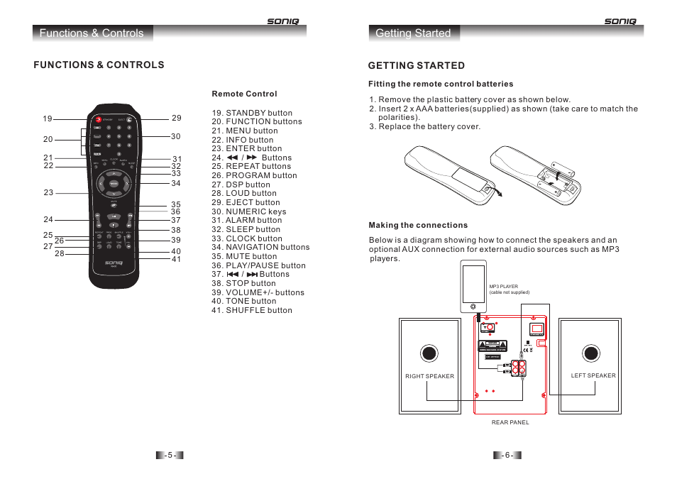 Functions & controls, Getting started | SONIQ I400 User Manual | Page 4 / 12