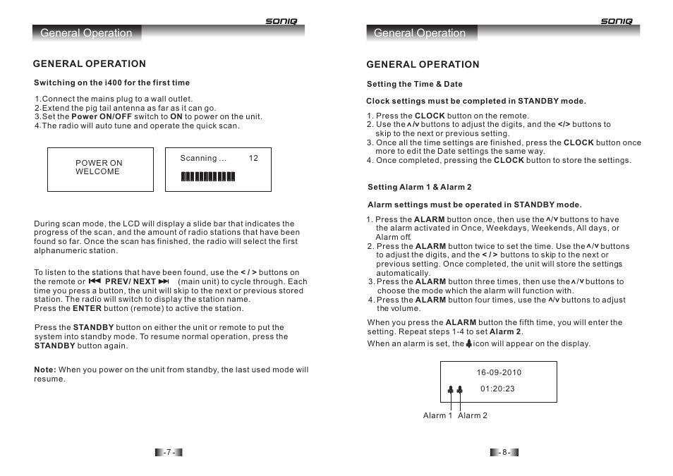General operation | SONIQ I400 User Manual | Page 5 / 12