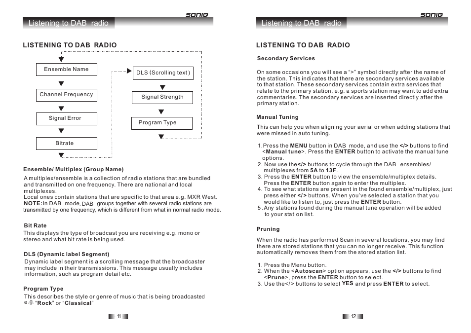 Listening to dab radio + listening to dab radio | SONIQ I400 User Manual | Page 7 / 12