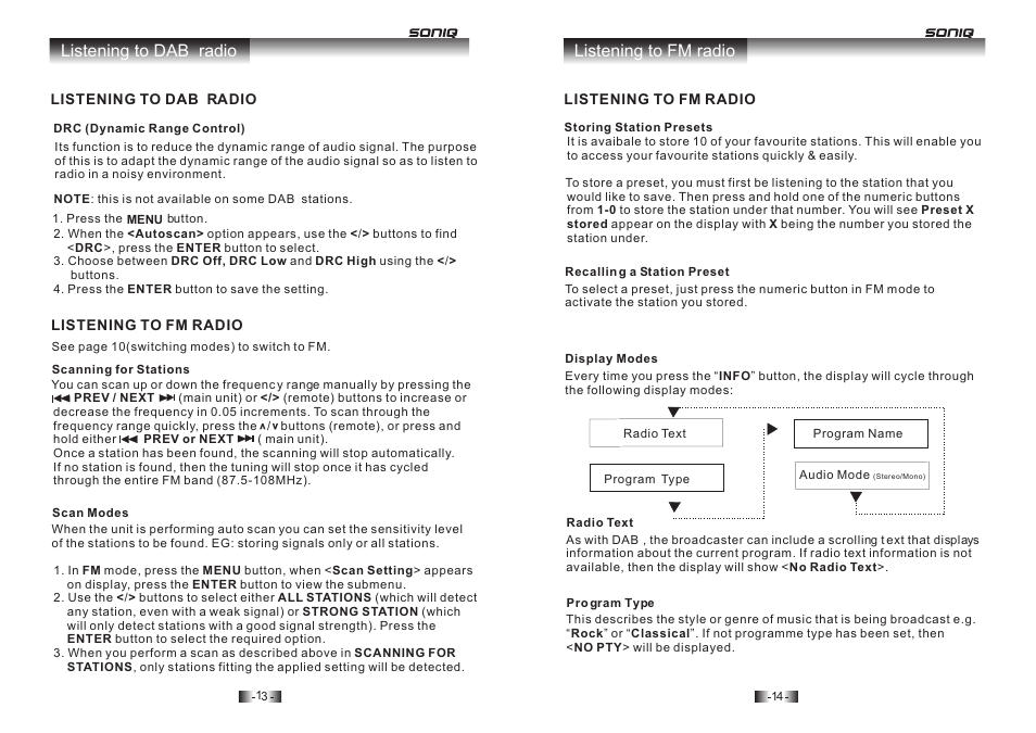 Listening to fm radio listening to dab radio | SONIQ I400 User Manual | Page 8 / 12