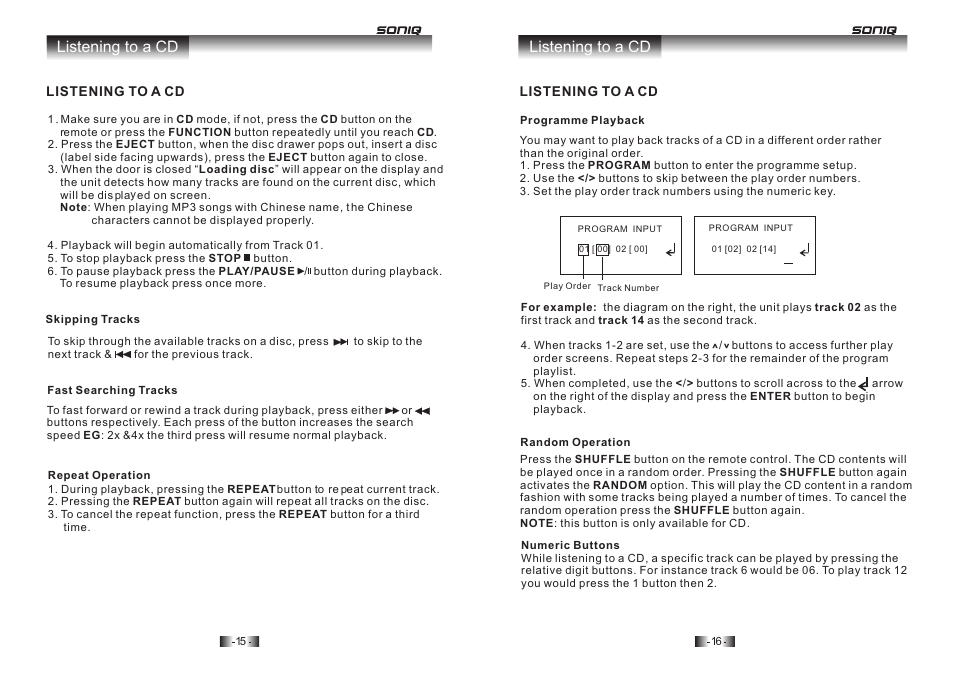 Listening to a cd | SONIQ I400 User Manual | Page 9 / 12